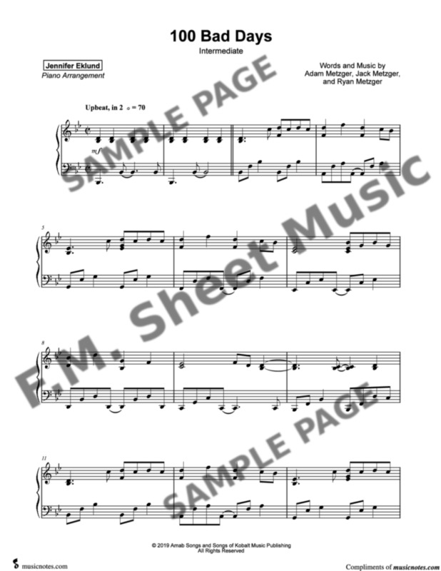 100 Bad Days (Intermediate Piano) By AJR - F.M. Sheet Music - Pop ...